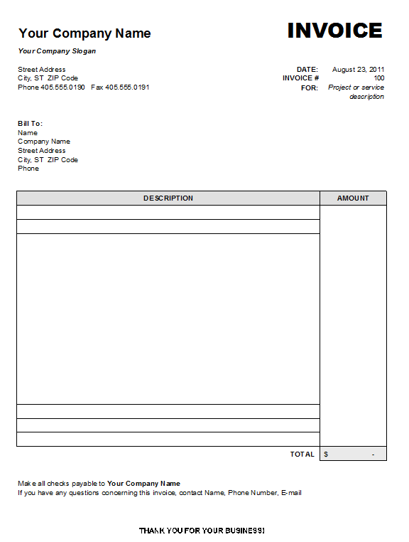 Printable Invoice Templates