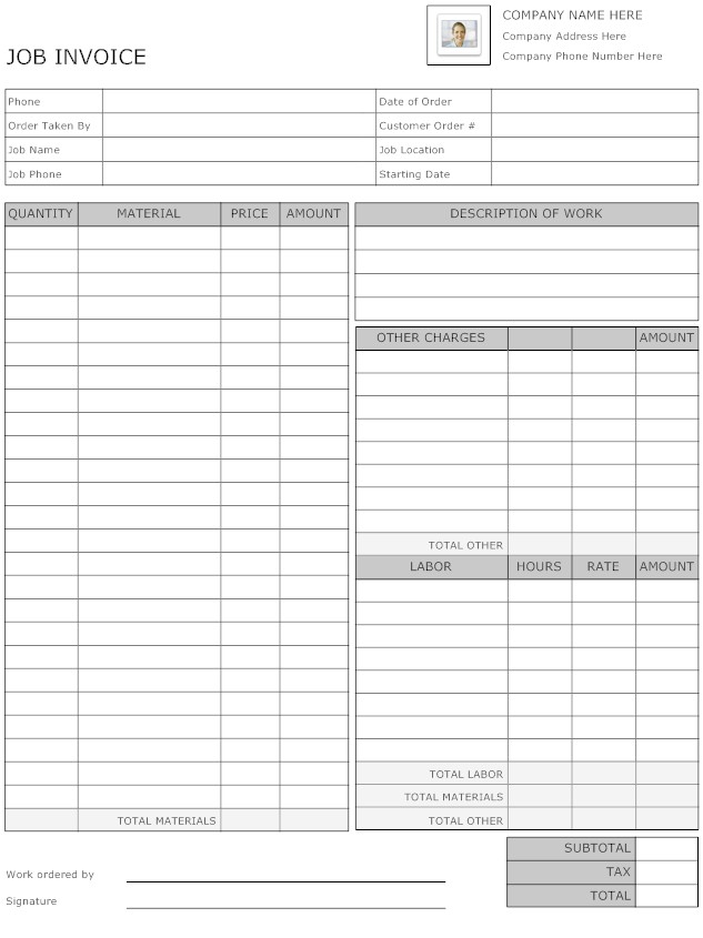 Excel Job Invoice Template   Free Download