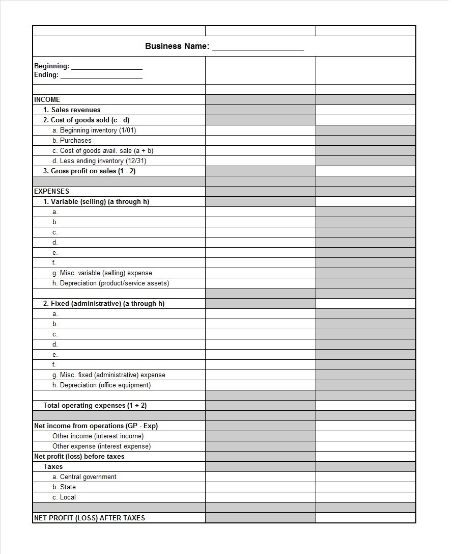 13+ profit and loss statements templates | Excel Spreadsheet