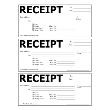 Printable Cash Receipt