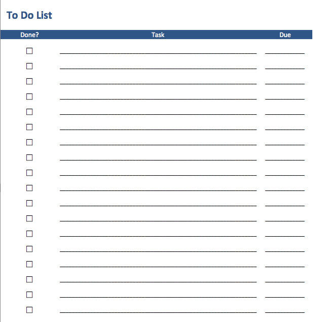 Free To Do List Templates in Excel