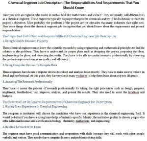 Chemical Engineer Job Description: The Responsibilities And ...