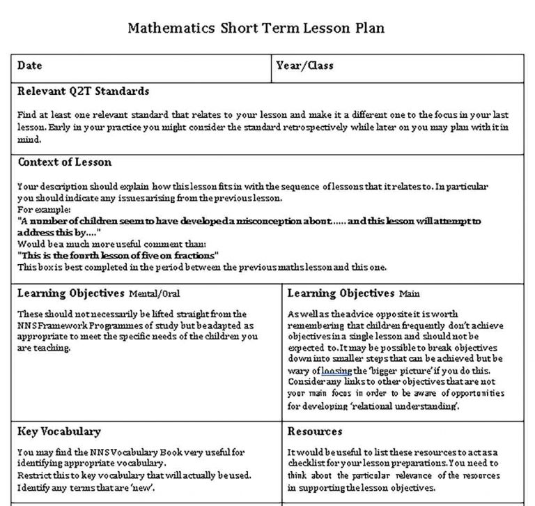 Math Lesson Plan Template | shop fresh