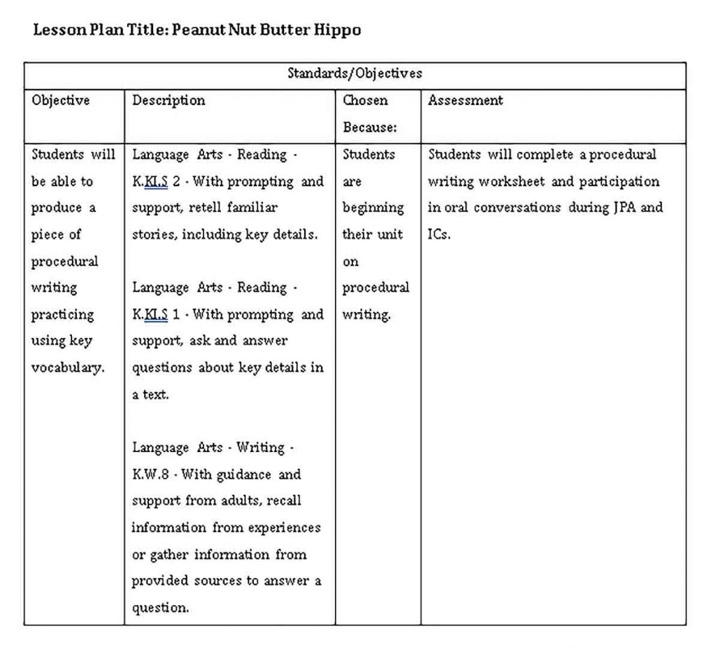 Kindergarten Lesson Plan Template | shop fresh