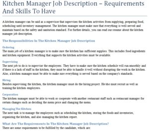 Kitchen Manager Job Description – Requirements And Skills To Have ...