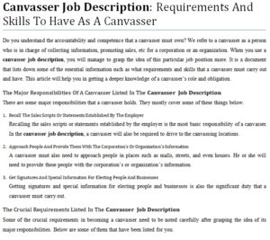 Canvasser Job Description Requirements - 81. Canvasser Job Description 300x267 