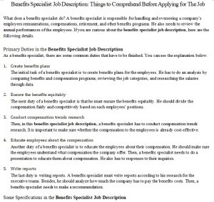 Benefits Specialist Job Description: Things to Comprehend Before ...