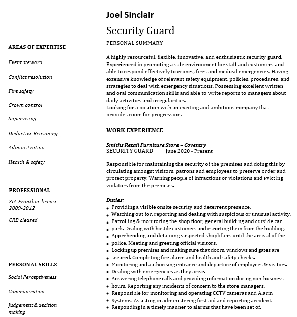10+ Security Guard Resume | shop fresh